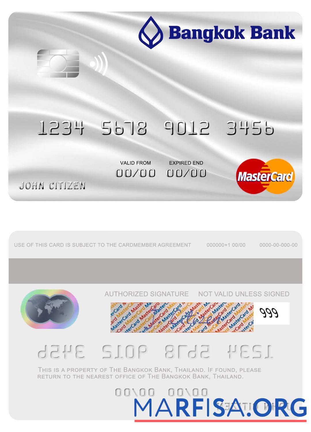 Blank Thailand Bangkok Bank mastercard gray template